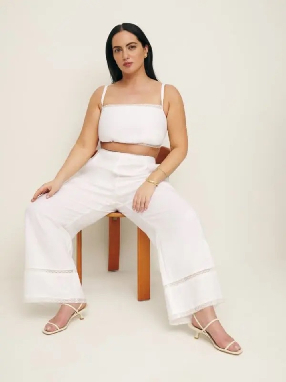 reformation violet linen lace trim cropped tank